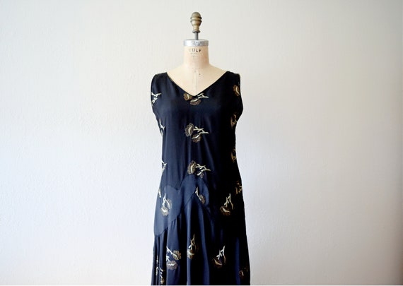 1920s 1930s dress . vintage black embroidered art