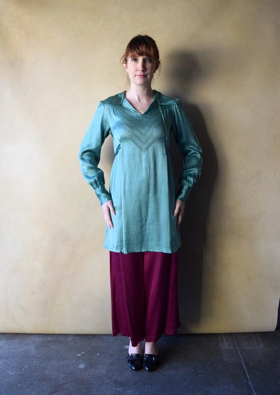 1920s silk satin tunic . vintage 20s green top . … - image 3