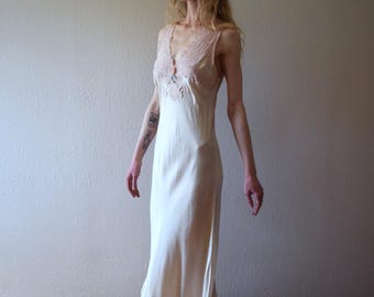 1930s silk satin gown . vintage slip dress . size xs to medium