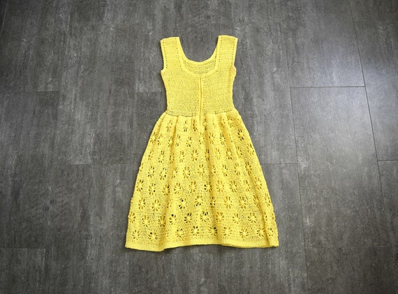 1960s crochet dress . vintage yellow crochet dress