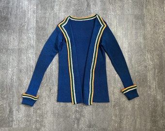 Vintage 1930s blue rayon knit cardigan sweater . size xs to small