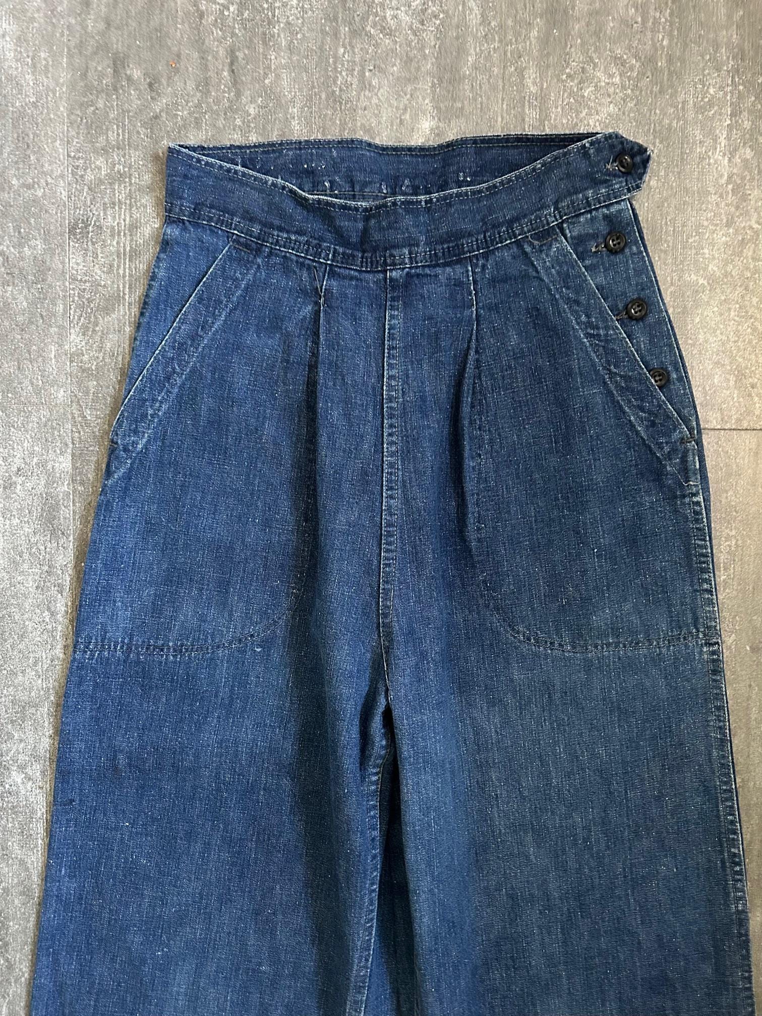 1940s WAVES Jeans . WWII Naval Buckle Back Denim . 26 Waist - Etsy
