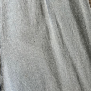 May include: Close-up of pale blue denim fabric. The fabric has a subtle texture and visible diagonal lines. There are a few small, light-coloured spots scattered across the surface. The overall appearance is soft and casual.