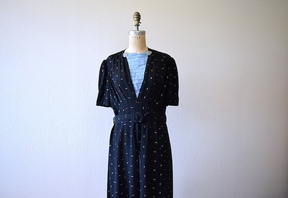 1940s puff sleeve dress . vintage 40s rayon dress