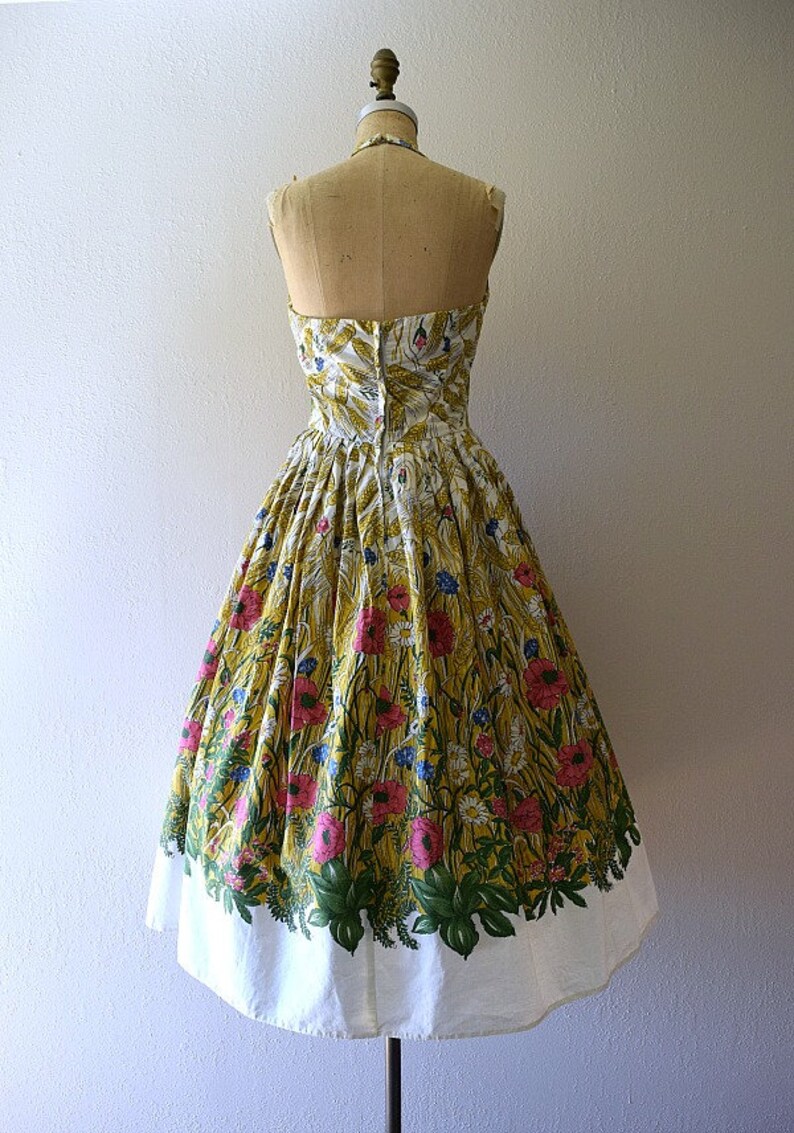 1950s Halter Dress . Vintage 50s Border Print Dress | Etsy