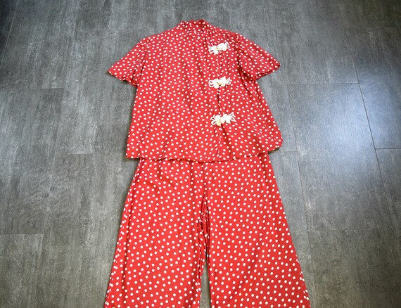 1940s rayon pajamas . vintage 40s polka dot pajama