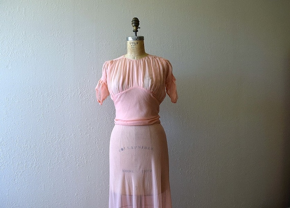 Vintage 1930s dress . 30s silk chiffon dress