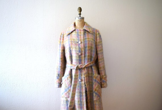 1960s mohair coat . vintage 60s pastel plaid jacke