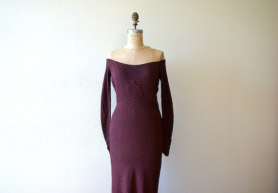1930s knit gown . vintage 30s purple rayon knit dr