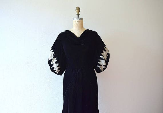 1930s velvet dress . vintage 30s lame sleeve dress