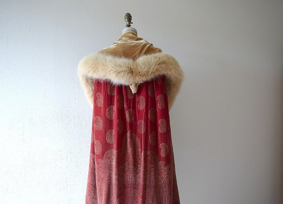 1920s silk velvet cape . vintage 20s stenciled vel