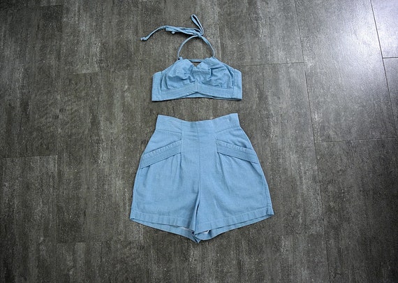 1940s Koret playsuit . vintage blue denim playsuit