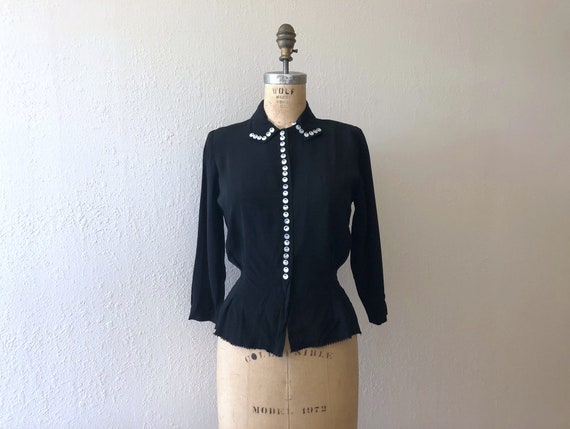 1940s blouse . vintage 40s black top