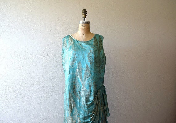 1920s lame dress . vintage 20s silk and lame gown