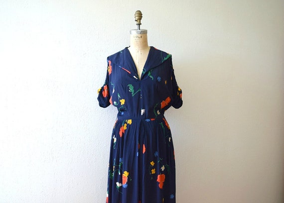 1940s rayon dress . vintage 40s floral print dress