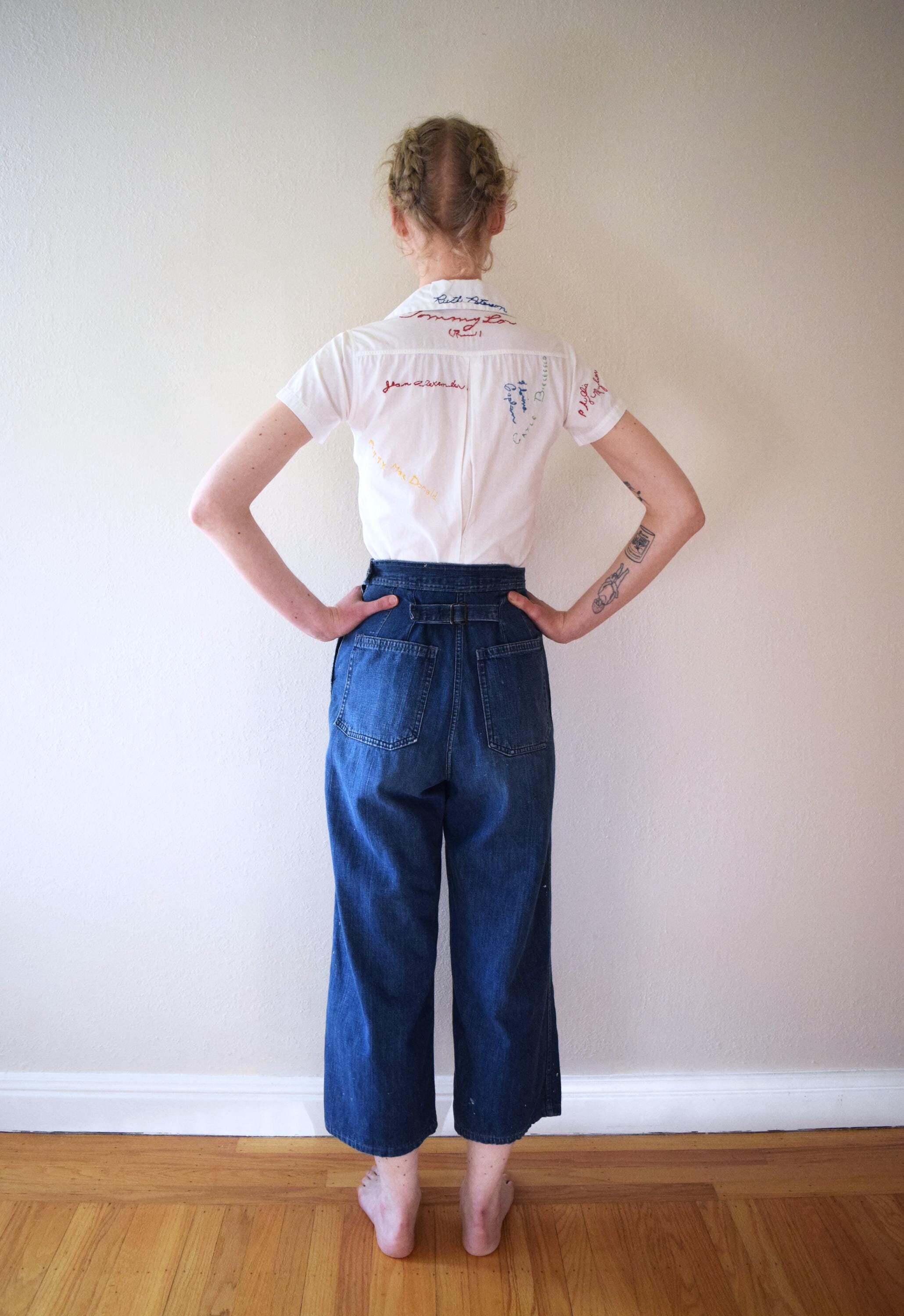 1940s WAVES Jeans . Vintage WWII Denim Pants . 24-25 Waist