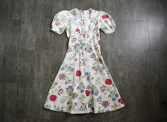 1930s 1940s dress . vintage puff sleeves dress
