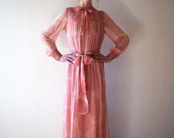 1970s Treacy Lowe dress . vintage silk chiffon gown . size xs to small