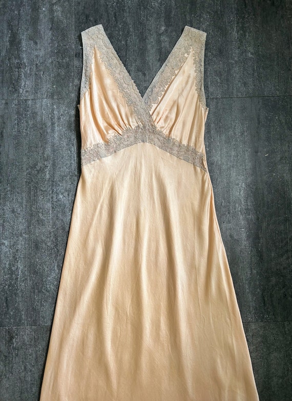 1930s slip dress . vintage satin and lace nightgo… - image 5