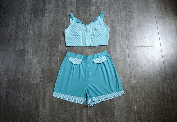 1940s 1950s playsuit . vintage 40s 50s teal beachw