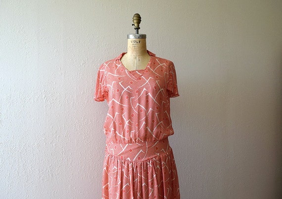 1930s dress . vintage 30s Art Deco print dress