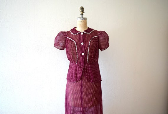 1930s dress set . vintage 30s puffed sleeve dress
