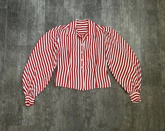 1940s striped rayon blouse . vintage 40s top . size xs to small