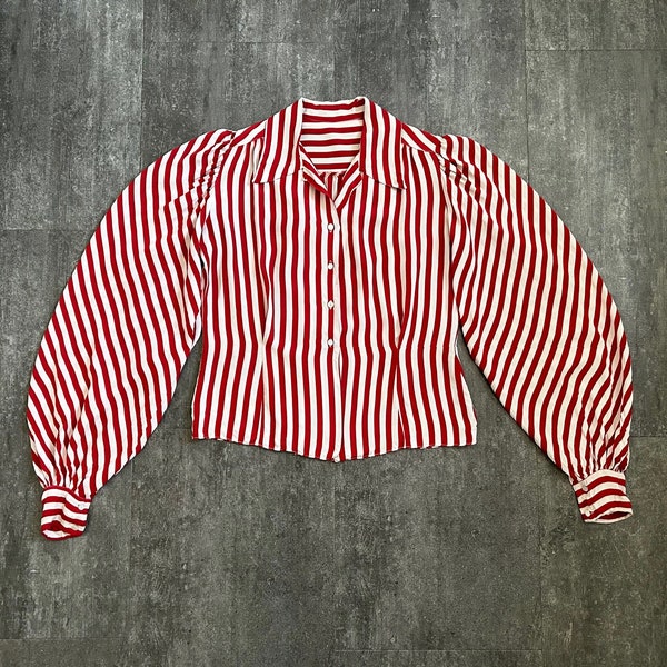 1940s striped rayon blouse . vintage 40s top . size xs to small