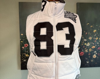 Upcycled Raiders Vest | Handmade NFL Jersey Puffer | Unisex Medium | Las Vegas Raiders Sustainable Streetwear | One-of-a-Kind Gift for Fans