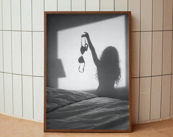 Feminine Elegance, Black and White Poster Wall Art – Intimate Bedroom Silhouette Print