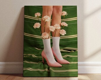 Feminine Fashion with Flowers Poster, Surreal Floral Art Print, Modern Conceptual Decor
