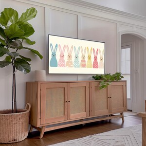 Bunny-themed digital download for nurseries — sweet, minimalist artwork featuring eight colorful bunnies, ideal for Samsung Frame TV.