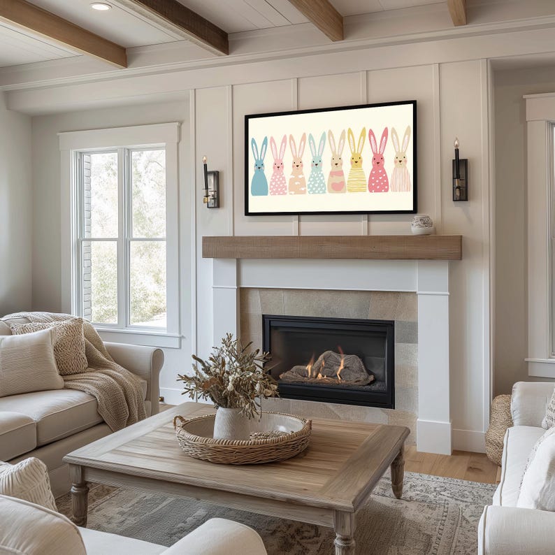 Adorable bunny art for kids' play areas — gentle pastel colors and simple designs create a fun atmosphere for your Frame TV setup.
