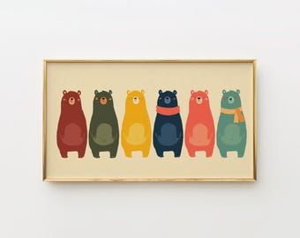 Scandinavian Nursery Art Bears, Modern Kids Frame TV Art, Colorful Bear Illustration, Flat Graphic Digital Print, Instant Download 33