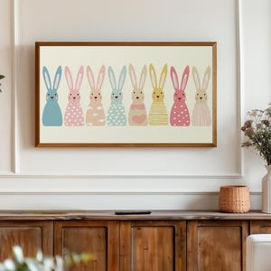 Long-eared bunnies digital art for kids' rooms — playful pastel colors with simple patterns, perfect for Samsung Frame TV display.
