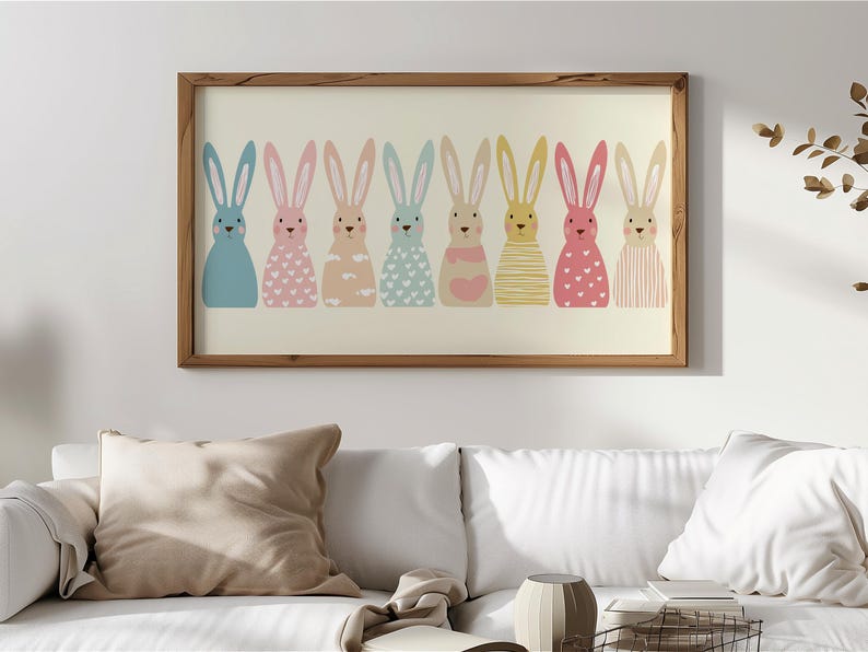 Charming bunny picture for children's decor — delightful digital art with soft palettes and friendly patterns for your Samsung Frame TV.