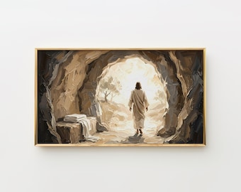 Cornice pasquale per TV, arte della Resurrezione, luce radiosa, pittura spirituale cristiana, download digitale per Samsung TV, decorazioni religiose per la casa