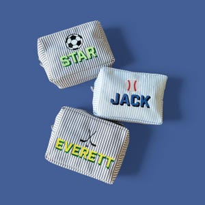 Personlig Seersucker Broderad Påse | Necessär | Barnpresenter | Namnväska | Fotbollstema | Sporttema