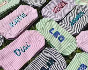 Personalized Seersucker Toiletry Bag – Monogrammed Cosmetic Pouch