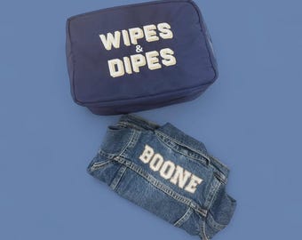Monogrammed Nylon Diaper Pouch: Embroidered Baby Essentials Organizer, Wipes and Diaps
