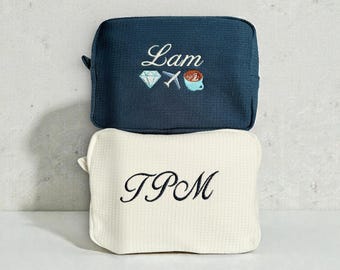 Personalized Waffle Pouch Makeup Bag – Embroidered Cosmetic Pouch | Bridal Bachelorette