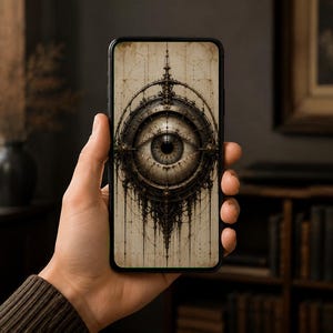 Biomechanical Eye Phone Wallpaper | Dark Academia Lock Screen | Bone and Brass Gothic Sci-Fi Art | Instant Download, iPhone & Android