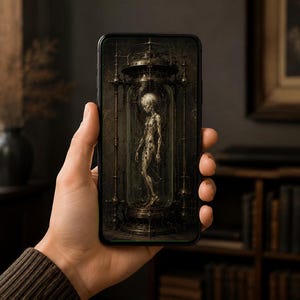 Specimen in Jar Phone Wallpaper | Dark Academia Lock Screen | Biomechanical Gothic Sci-Fi Art | Instant Download, iPhone & Android