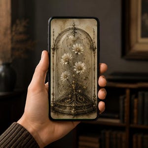 Flowers in Dome Phone Wallpaper | Dark Academia Lock Screen | Biomechanical Gothic Sci-Fi Art | Instant Download, iPhone & Android