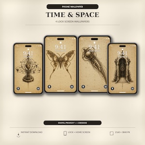Time and Space Phone Wallpaper Bundle | Dark Academia Lock Screen | Gothic Wallpaper | Instant Download | iPhone & Android