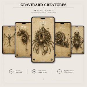 Telefoonachtergrondpakket met kerkhofwezens | Dark Academia vergrendelscherm | Gotische achtergrond | Direct downloaden | iPhone & Android