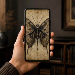 Moth Phone Wallpaper | Dark Academia Lock Screen | Biomechanical Gothic Sci-Fi Art | Instant Download, iPhone & Android