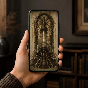 Electrical Mechanism II Phone Wallpaper | Dark Academia Lock Screen | Biomechanical Gothic Sci-Fi Art | Instant Download, iPhone & Android