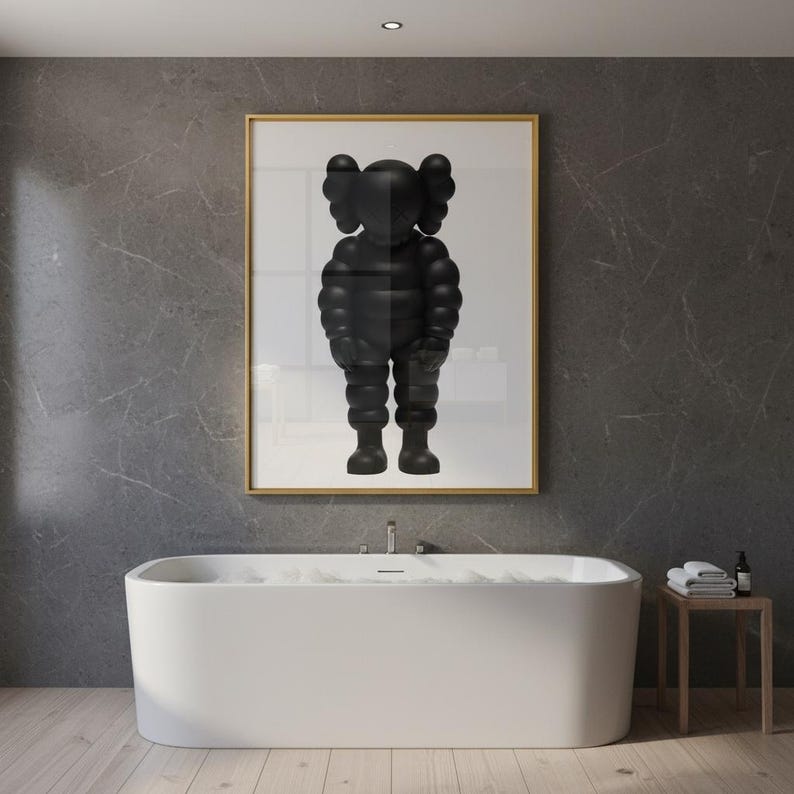 KAWS Style Companion Wall Art, Black Puffer Figure Poster, Modern Street Art Print image 2