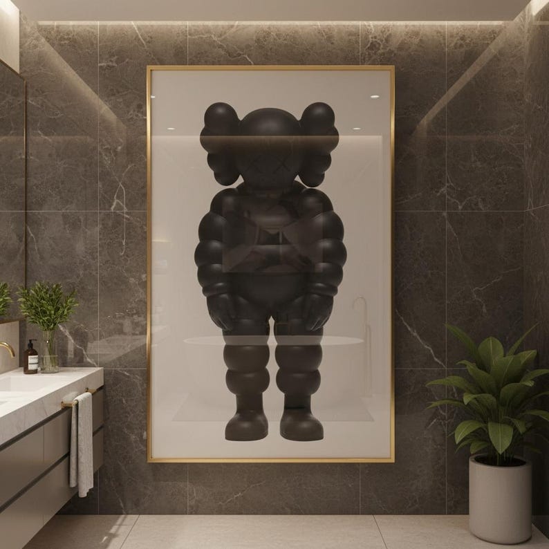 KAWS Style Companion Wall Art, Black Puffer Figure Poster, Modern Street Art Print image 4